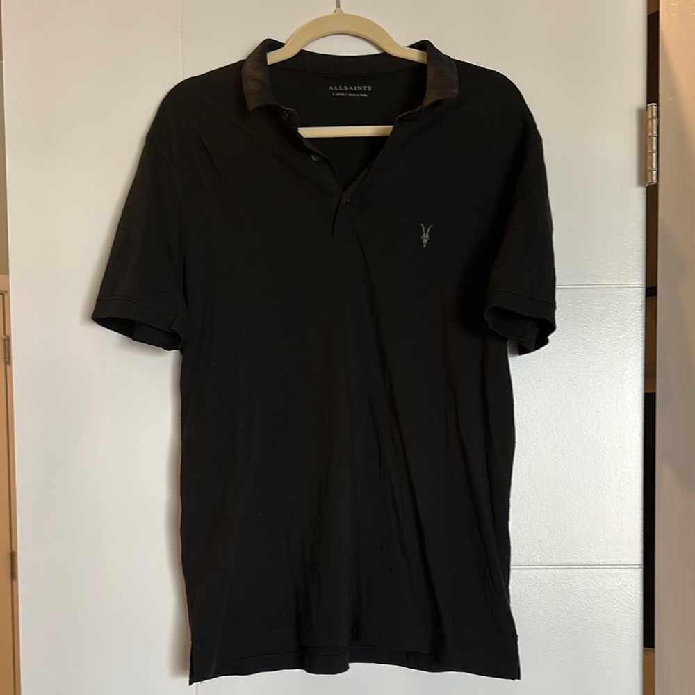 All Saints Men's Black Polo Shirt